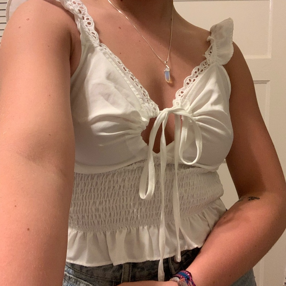 White ruffle crop top